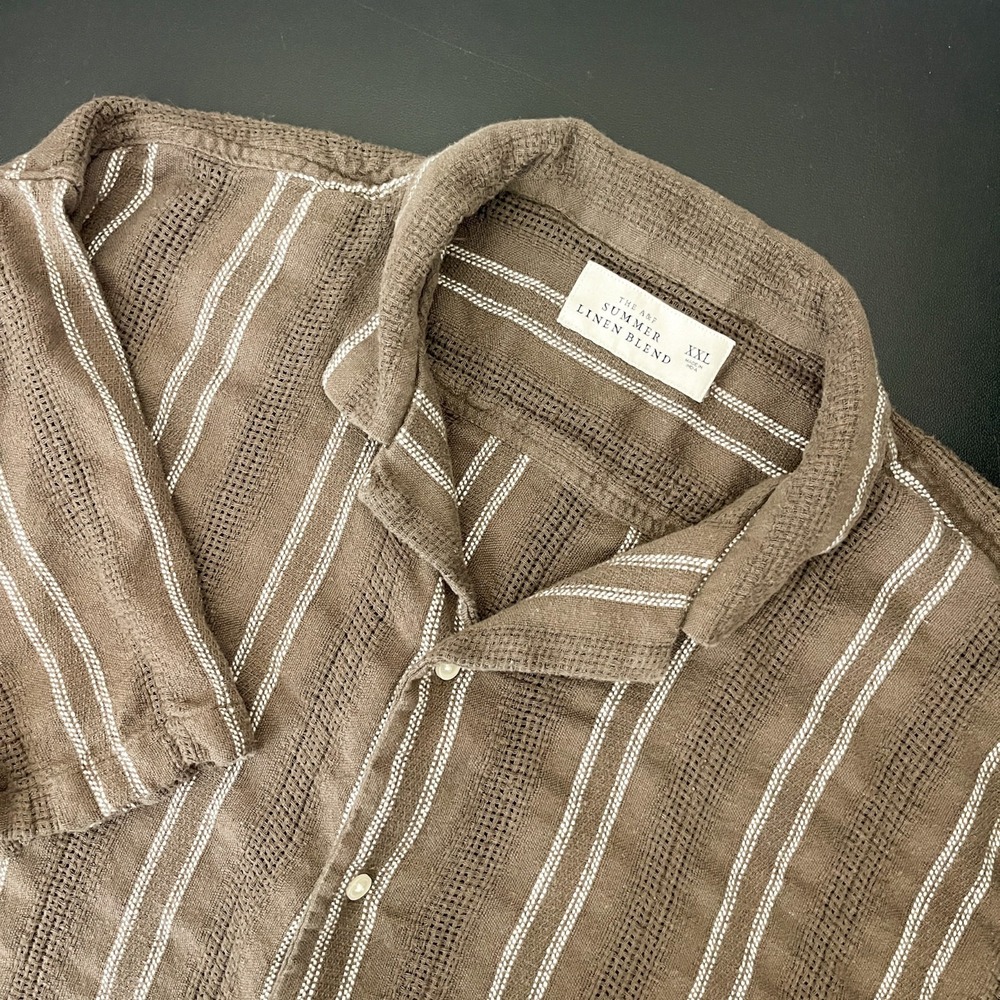 Abercrombie Fitch Summer Linen Blend Shirt Mens XXL Camp Collar Button Up Retro